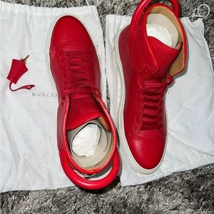 Buscemi Mens 125mm Red/White Leather High-Top Sneakers
